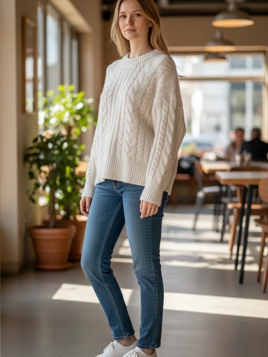 a new day Sweaters - a new day Cream Cable-Knit Crewneck Sweater